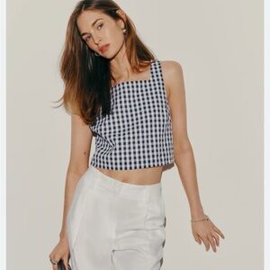 NWT Reformation Saige Top, Navy Gingham, Large